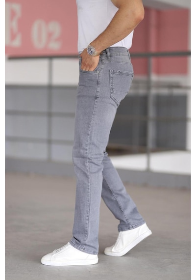 Bürke Premium Erkek Gri Renk Regular Fit Rahat Kesim Esnek Likralı Denim Jeans Kot Pantolon