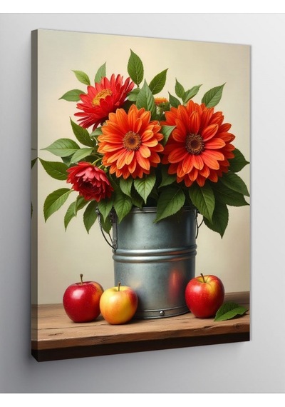 Kanvas Tablo Elma Ve Kırmızı Çiçekler 50cmx70cm