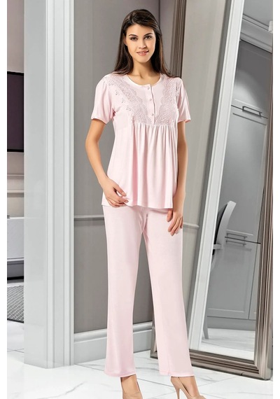 Xses 4001 Kadın Hamile Lohusa Sabahlıklı Pijama Takım-pudra