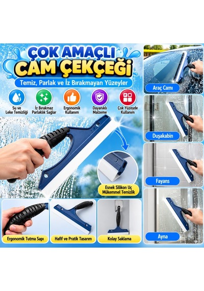 Çok Amaçlı Cam Çekçeği Araç Camı, Duşakabin, Fayans Ve Ayna İçin Leke Temizleme Aparatı 50 Altın Buda Kafası Metal Gövde