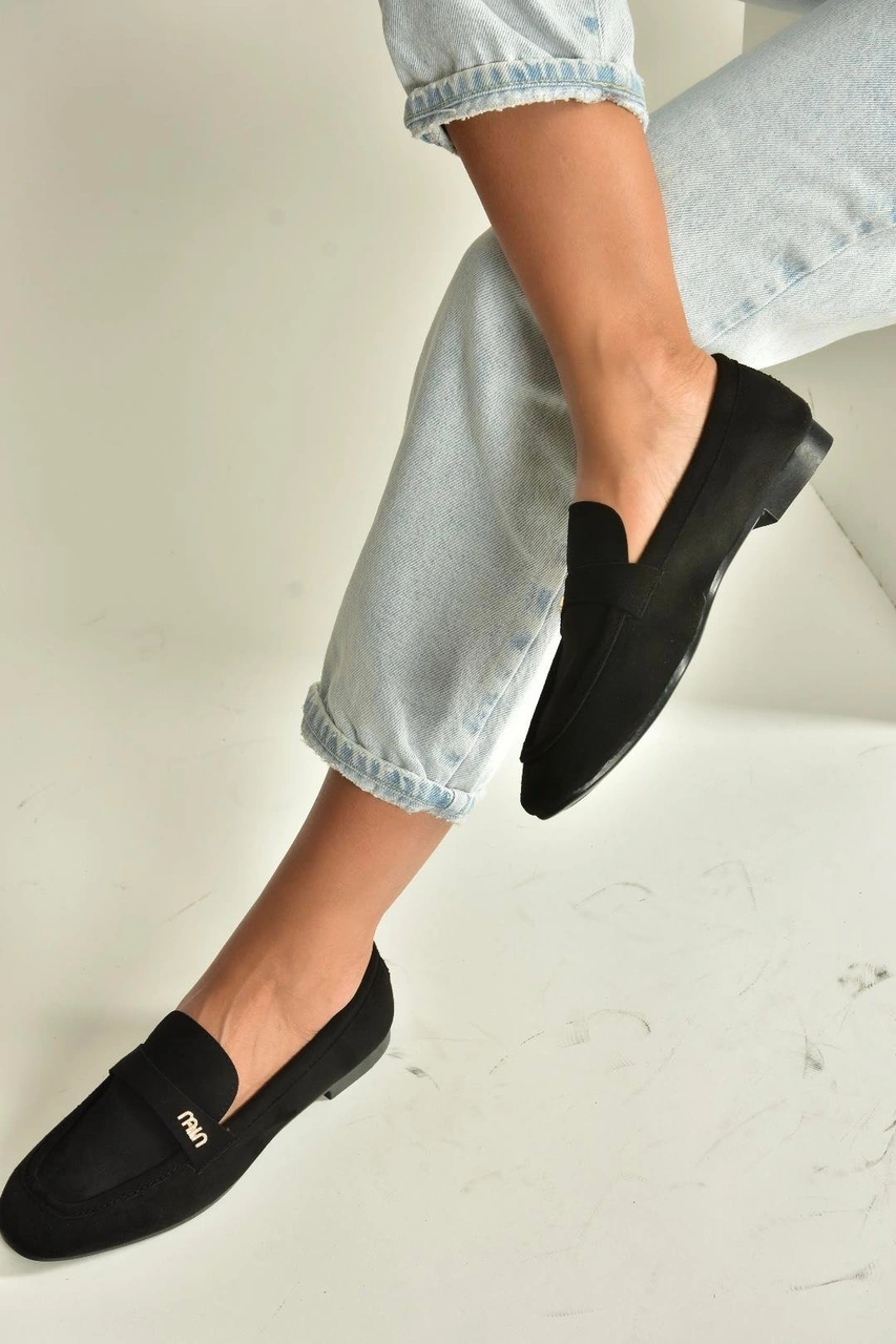 Fox Shoes V250017502 Siyah Süet Günlük Kadın Ayakkabı Siyah-süet