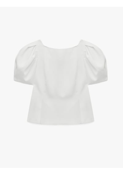 Koton Regular Fit Bisiklet Yaka Kısa Kollu Krep Balon Kol Bluz Kırık Beyaz 6sak60577uw Ekru