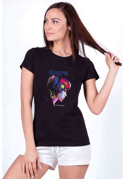 Doors Jım Morrıson Metal Baskılı Siyah Kadın Tshirt