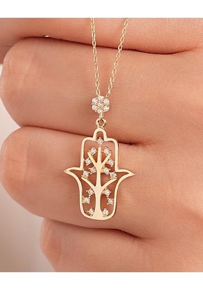 Debora Jewelry 14 Ayar Altın Taşlı Fatma Ana Eli Kolye