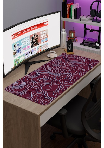 Bordo Mavi 90x40 Xxl Taraftar Gaming Oyuncu Mouse Pad Kaymaz Taban Büyük Fare Altlığı Topography