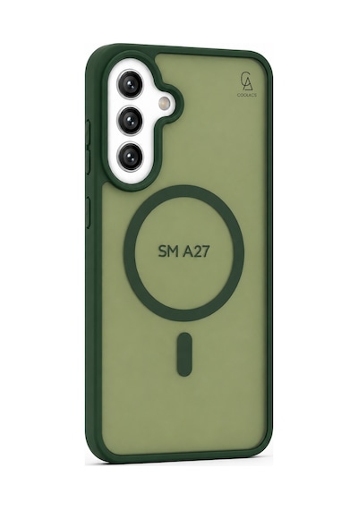 Samsung Galaxy A27 Ile Uyumlu Kılıf Magsafe Şarj Özellikli Mat Arka Yüzeyli Kapak Koyu Yeşil