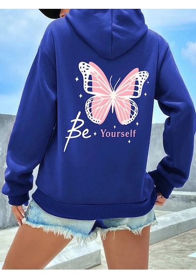 Uyguntarz Unisex Be Your Self Baskılı Tasarım Oversize Sweatshirt Mavi