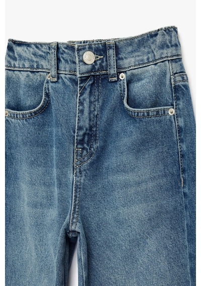 Koton Erkek Çocuk Beli Lastikli Düğmeli Rahat Kesim Denim Pantolon İndigo