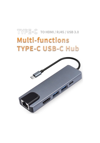 Tr-12 4K Hdtv - Rj45 5 Port Type-C To 100 Mbps Apple Uyumlu MacBook Hub
