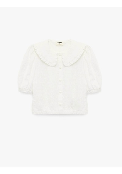 Koton Düğmeli Crop Bebe Yaka Ekru Kız Çocuk Bluz 6skg60066aw