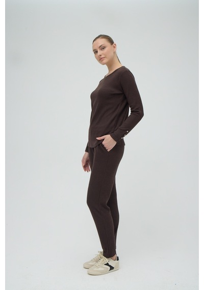 Gizzey Kadın Uzun Kol Fitilli Kahve Pijama Takım C2t6n9o02 001