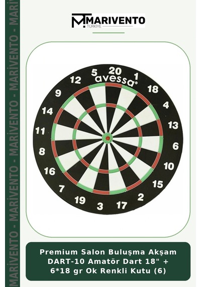 Premium Salon Buluşma Akşam Dart-10 Amatör Dart 18" + 6 18 Gr Ok Renkli Kutu 6