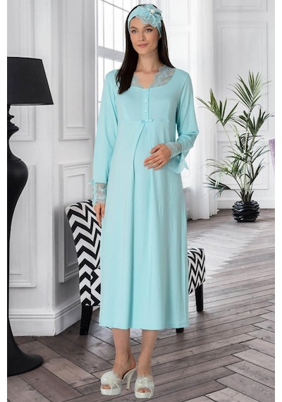 Mecit Pijama Mecit 5312 Turkuaz Hamile Lohusa Gecelik