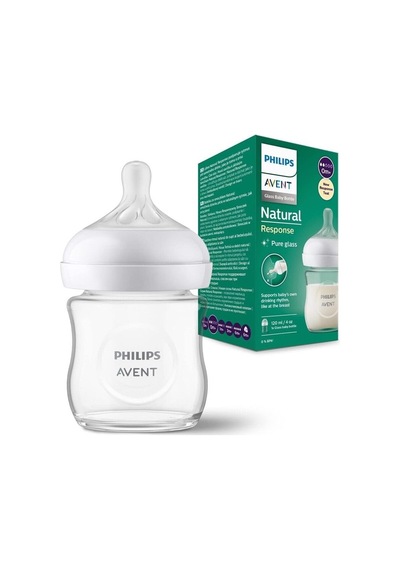 Philips Avent Doğal Tepkili Cam Biberon, 120 Ml, 0 Ay+, Akıtmaz Emzik, Kolik Ve Gaz Önleyici, Bpa İçermez, Scy930/0