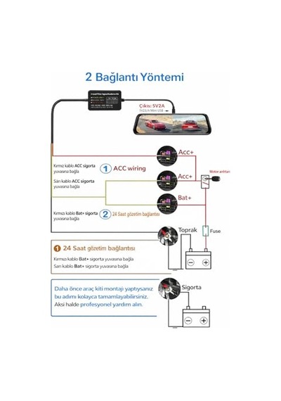 Araç Kamerası İçin Hardwire Kit, Usb Type-b Ve Type-c Seçeneğiyle, Dc 12v-24v Giriş, 5v-3a Çıkış, Gps Modüllü Kameralarla Uyumlu, 3.5 Metre Kablo Typ-b