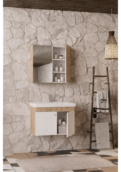 Milano 80 Cm, Lavabolu Banyo Dolabı Seti, Lavabo Dahil, Ayna Dahil, Sonomo Meşe, Mdf Beyaz - Sonomo Milano 80 Cm, Lavabolu Banyo Dolabı Seti, Lavabo Dahil, Ayna Dahil, Sonomo Meşe, Mdf Beyaz - Sonomo