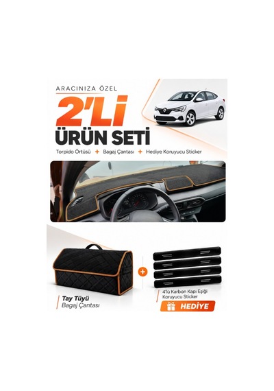 E-biz Renault Talıant Ekransız 2021-2026 Torpido + Tay Tüyü Çanta - Siyah-kahverengi - Da002
