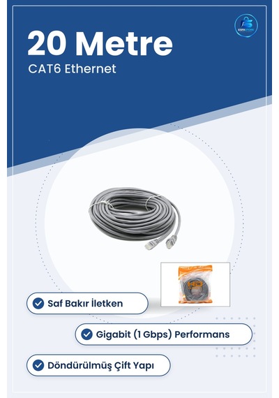 Network Kablosu Cat6 20m Ethernet İnternet Data Gigabit Rj45 Ev V