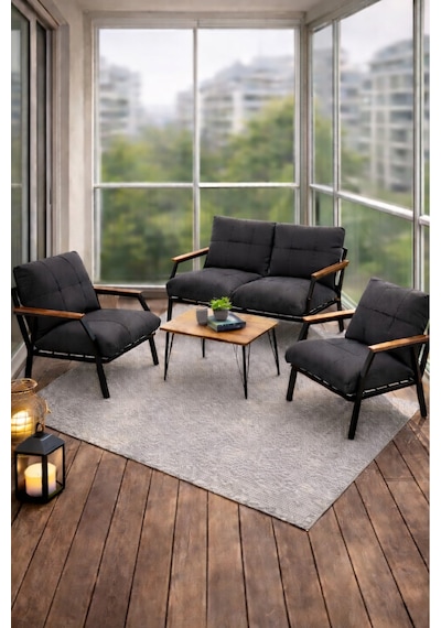 Ard & Garden Bahçe Mobilyası 2 1 1 Miray Bahçe Takımı Metal Sehpalı Balkon Takımı Çay Seti Nn211 Antrasit
