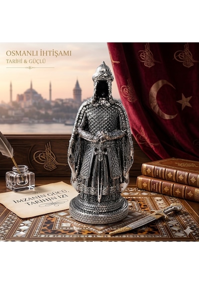 Zırhlı Pelerinli Savaşçı Asker Biblo Prestij Güç Sembolü Osmanlı Tarihi Anlamlı Hediye Gümüş 28 Cm