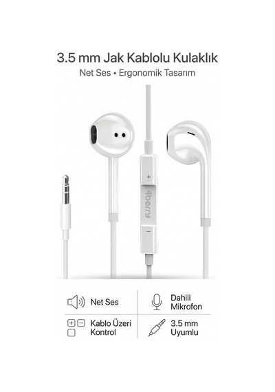 Ps03 3.5 Mm Jack Girişli Kablolu Kulak İçi Kulaklık Mikrofonlu Ses Kontrollü İos Android Uyumlu