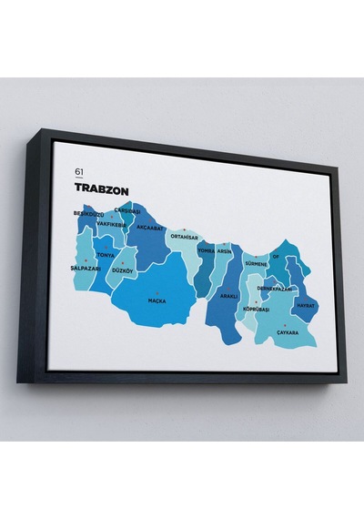 Çerçeveli Trabzon İli Ve İlçeler Haritası Dekoratif Kanvas Tablo-1471