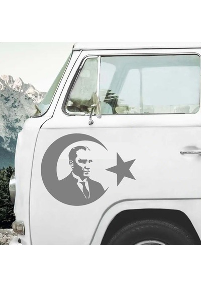 Atatürk Ve Türk Bayrağı Sticker - Araba Oto Motosiklet Karavan Araç Cam Sticker - 00218 12x9 Cm