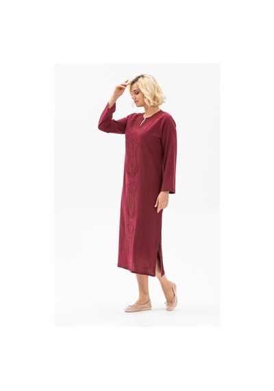 Eliş Şile Bezi Uzun Kol Şile Bezi Simli Kaftan Midi Boy Elbise Bordo