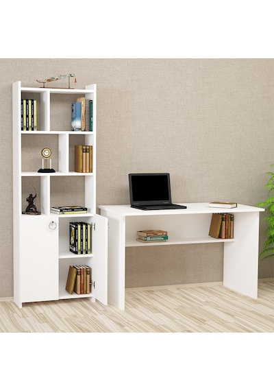 Kalenderdekor1 Kalender Dekor Ellen Mayra 120 Cm Çalışma Masası Takımı Beyaz