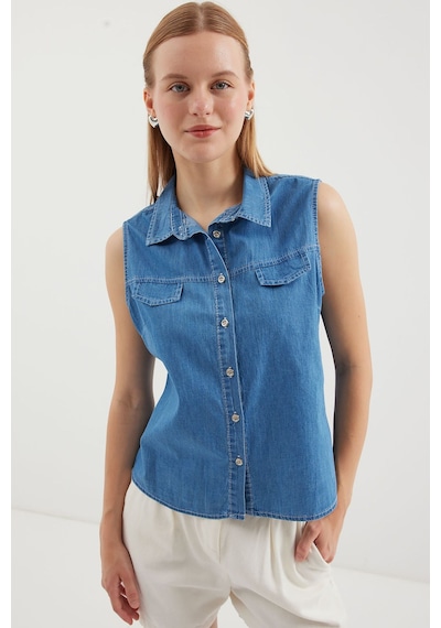 Hiccup Bdart Kolsuz Pamuklu Kot Gömlek Orta Mavi Denim