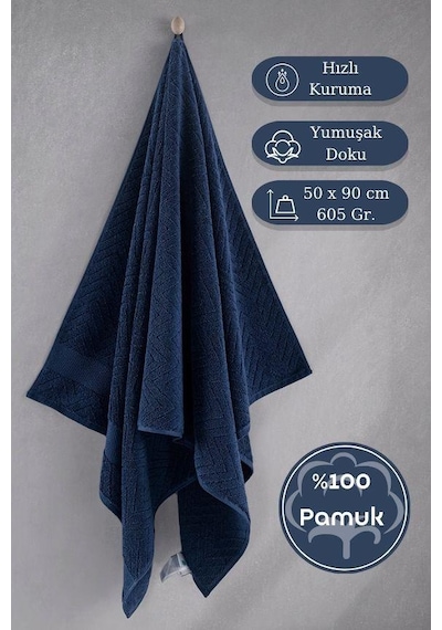 Pamuk Tekli Havlu Jakarlı Karna Premıum Zander - 50 X 90 Lacivert