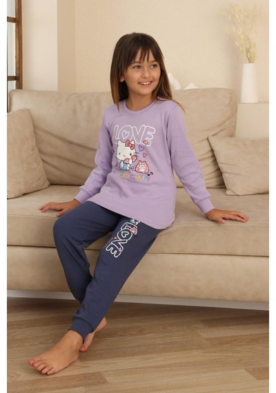 Miniğimin Cicileri Hll Kty Love Baskılı Kız Çocuk Pijama Tak... Lila