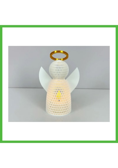 Vaveni 3d Baskı File Dokulu Melek Tealight Mumluk 14,5 Cm Altın Haleli Dekoratif Fener Şamdan Masa Süsü Arz