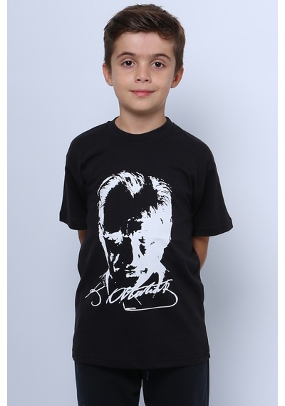 Hçm Çocuk Atatürk Ayyıldız Baskılı Tshirt Kısa Kollu A62 Siyah