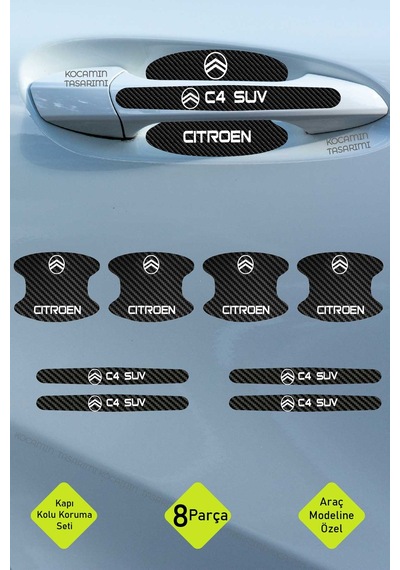 Citroen C4 Suv Kapı İçi Koruma Seti C4 Suv Serisine Uygun Karbon Desenli Şık Beyaz Yazılı Tasarım