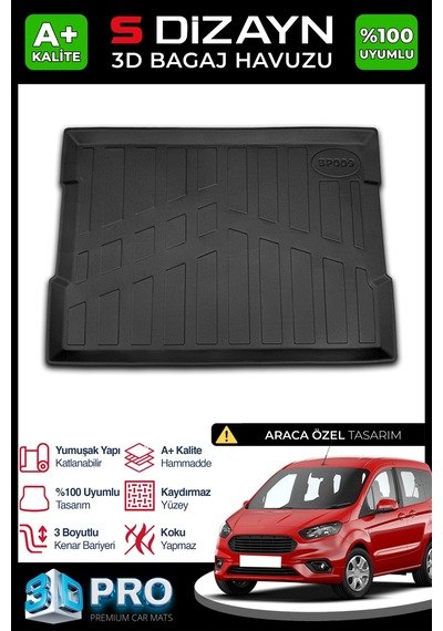 S-dizayn Ford Courier 3d Pro Bagaj Havuzu 2014-2024 A+ Kalite