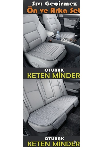 Terletmez Keten Oto Koltuk Minderi Seti Keten Koltuk Kılıfı Ön&arka Set 3 Parça Gri