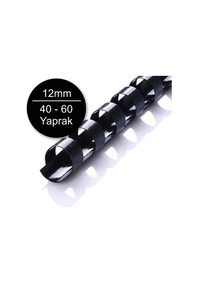 Sarff 12Mm Siyah Plastik Spiral 40-60 Yaprak Kapasiteli 100 Lü K