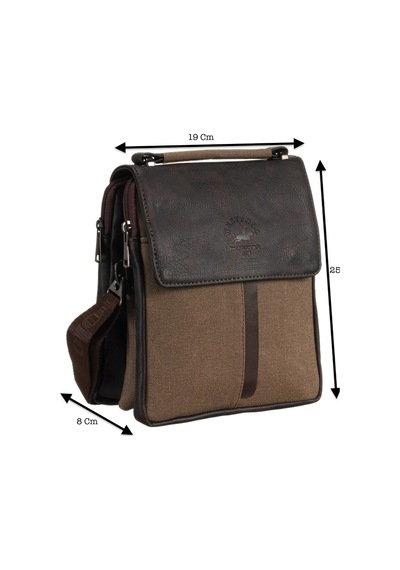 Westpolo Unisex Eskitme Vegan Deri Ve Kumaş El Ve Omuz Askılı Erkek Çanta - Kahverengi