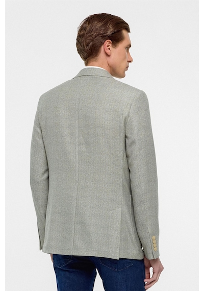 Süvari Su Yeşili Slim Fit Desenli Sivri Yaka 6 Drop Ceket