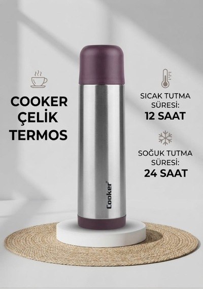 Paslanmaz Çelik Termos Sıcak Soğuk Tutucu Vakumlu Termos Mor