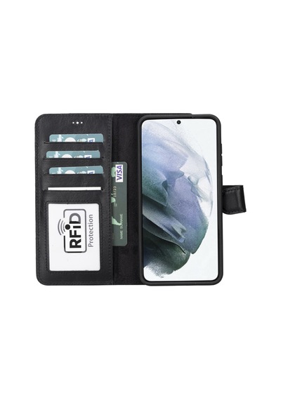 Plm Samsung Galaxy S23 Plus Uyumlu Deri Cüzdanlı Kılıf Rst1 Siyah Acı Kahverengi