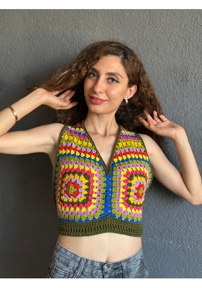 Gönülden Tasarım El Örgüsü Etnik Kadın Büstiyer Renkli