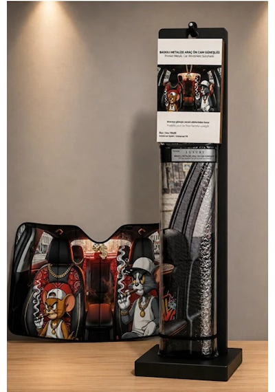 Tom & Jerry Figürlü Oto Ön Cam Metalize Güneşlik Universal Baskılı Metal Güneşlik Tom Ve Jerry Baskılı 135x65 Cm