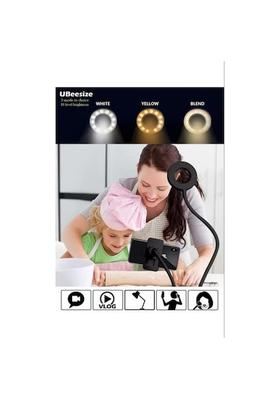 Led Tripod Işıklı Telefon Tutucu Makyaj Işığı Ring Light 9 Cm Çap