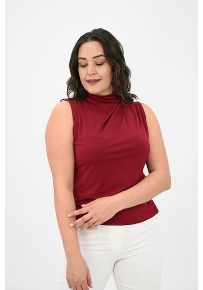 Kadın Büyük Beden Drape Detaylı Dik Yaka Bluz 1851-25 001