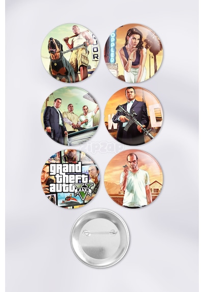 Gta 5 Video Oyun Bilgisayar Oyunu Çanta Süsü Rozet İğneli Buton Rozet Seti 6 Adet Çok Renkli