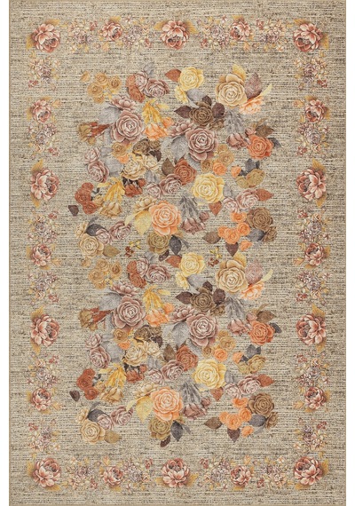 Florart Bej / Sarı Vintage Dokulu Çiçek Desenli Dokuma Tabanlı Şönil Halı Al 471 Bej - Sarı