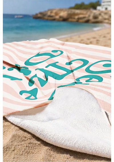 Çizgili Yazılı Deniz Plaj Havlusu - Modern Pembe Beyaz Marine Havuz Hızlı Kuruyan Mikrofiber Havlu Çiy Zambak
