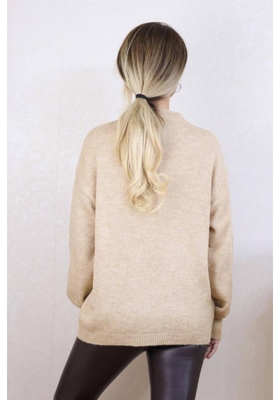 Ritnice Kadın Camel Oversize Basic Kazak - Çok Renkli